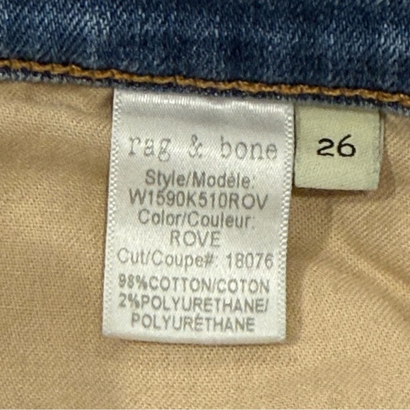Rag & Bone Dre Slim Boyfriend Jeans Raw Hem Mid Rise Rove Blue Size 26 Straight - Picture 9 of 11